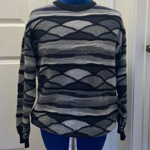 Gio Ferrari Italy Merino Wool blend vintage sweater Black Greys size 50 Large - Picture 1 of 7